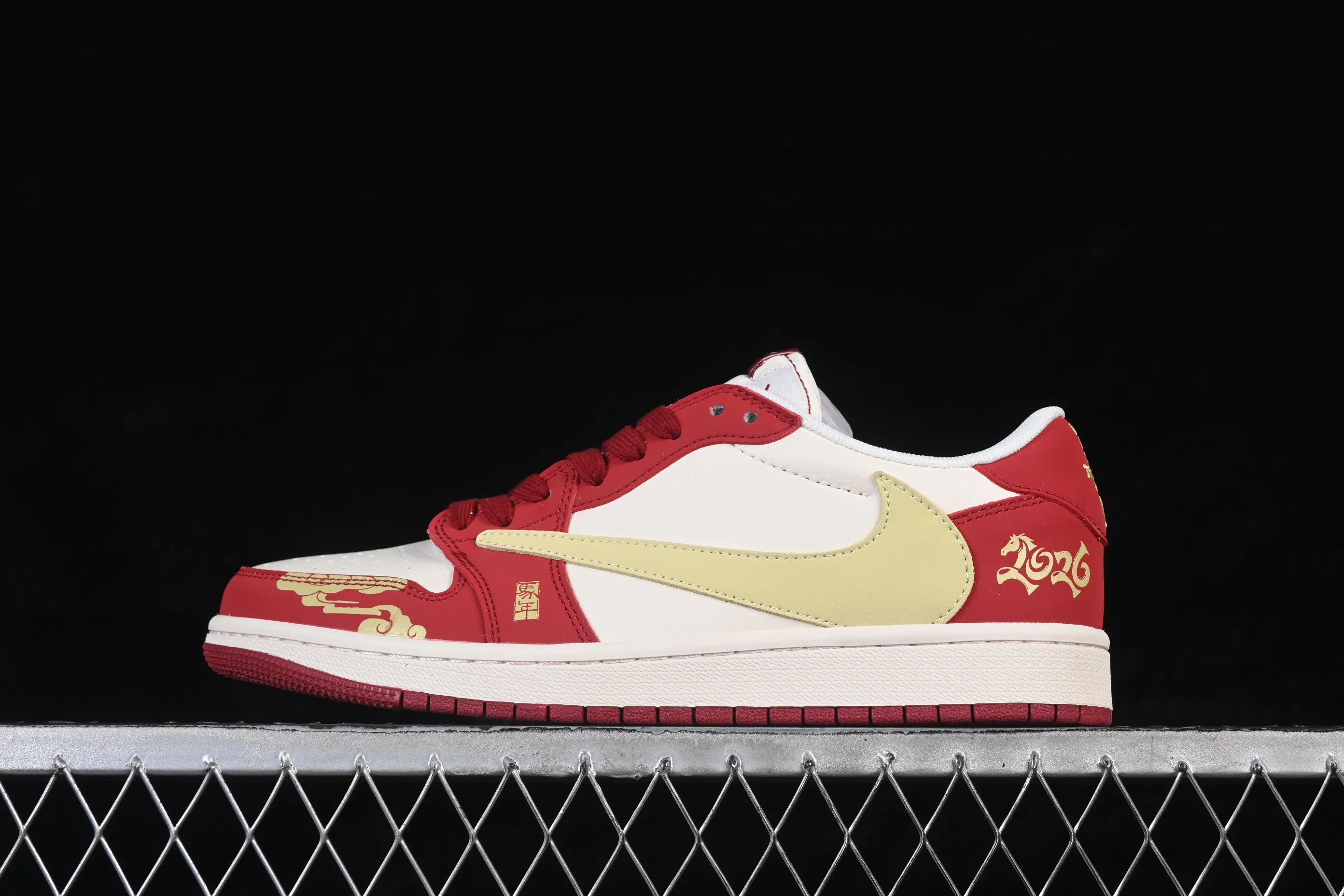 All categories Air Jordan Jordan series basketball shoes Air Jordan 1 Low High-end customized low-top sneakers Air Jordan 1 Low AJ1 Joe 1 Year of the Horse limited edition Auspicious cloud red and gold color matching High-end customized low-top retro basketball shoes MZ9588-827